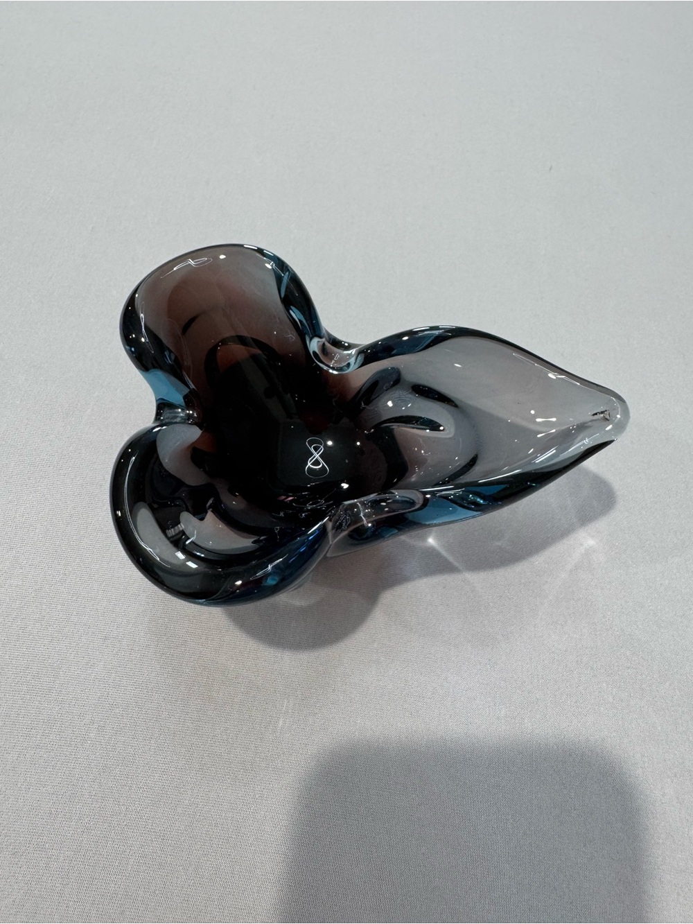 Vintage Hand Blown Art Glass Freeform Bowl Smoky Blue Purple MCM